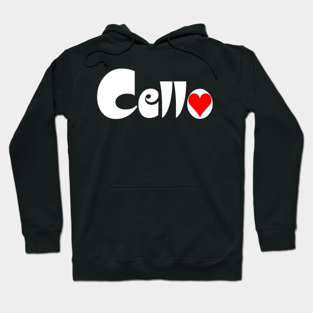 Cello Heart White Text Hoodie by Barthol Graphics